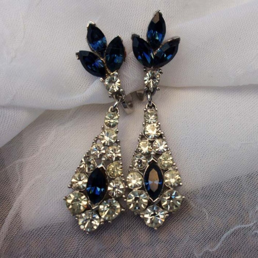 Trifari Vintage Drop Earring with Montana Blue accents